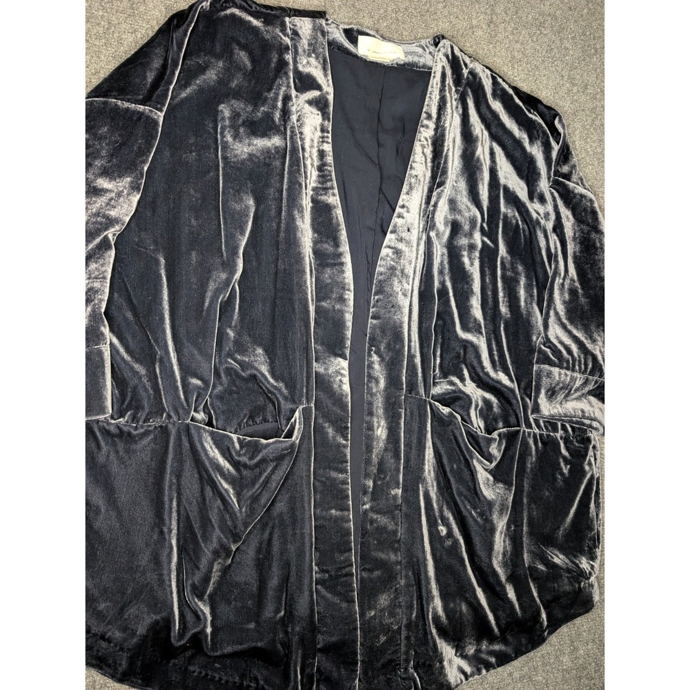 Anthropologie Women's Size XS Esme Blue Velvet Open Kimono Oversized Cardigan - Picture 5 of 11